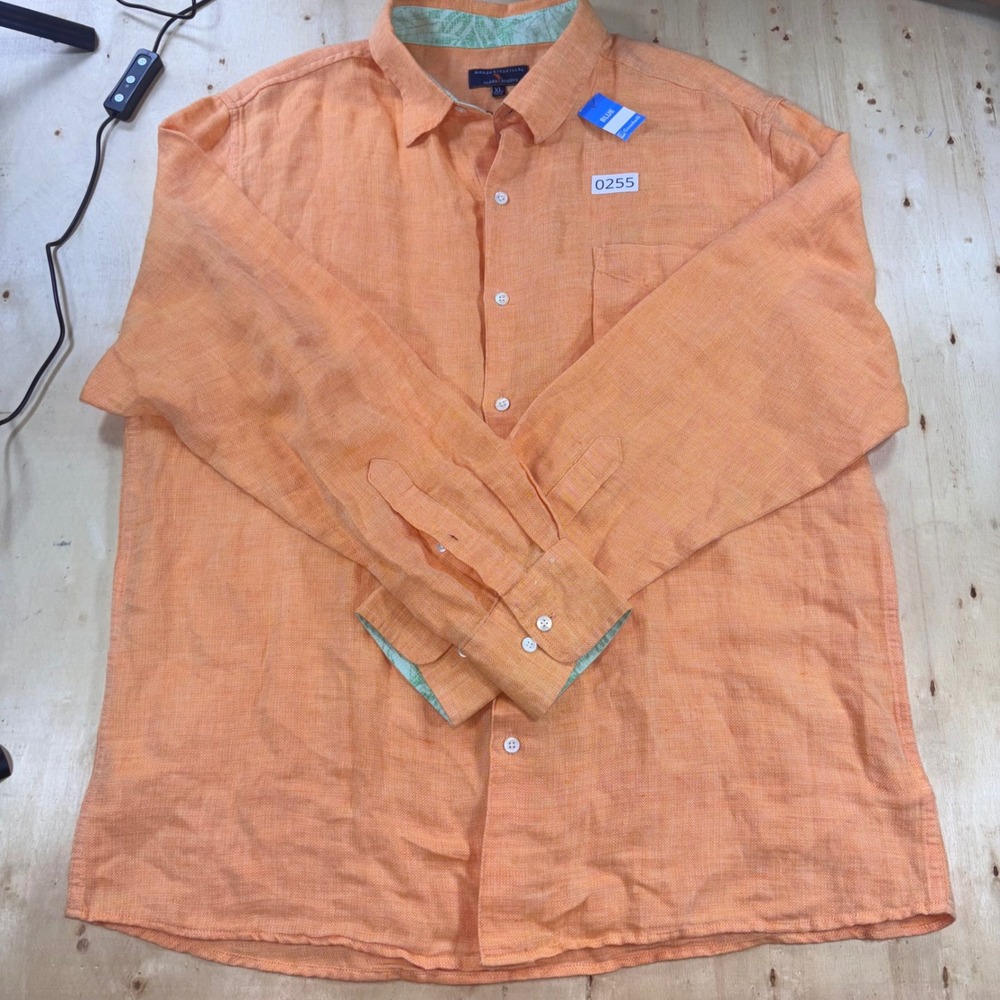 Margaritaville Island Reserve Mens XL Orange Linen Blend Herringbone Shirt